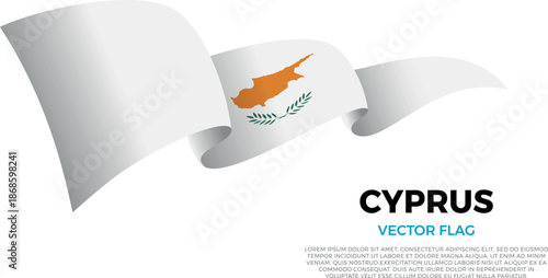 Flag of Cyprus. Cypriot and Mediterranean Culture. Shining flag with realistic shadows waving in three layers. The elegant curves and realistic shading create a sense of motion