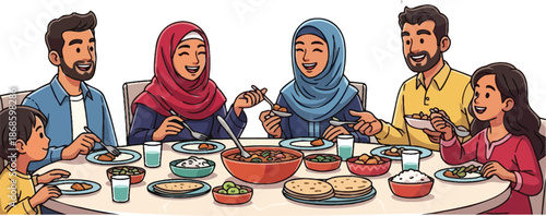 Diverse Muslim Family Enjoying a Meal Together family meal