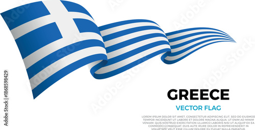 Flag of Greece. Greek and Mediterranean Culture. Shining flag with realistic shadows waving in three layers. The elegant curves and realistic shading create a sense of motion