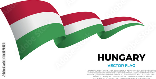 Flag of Hungary. Hungarian and East European Culture. Shining flag with realistic shadows waving in three layers. The elegant curves and realistic shading create a sense of motion