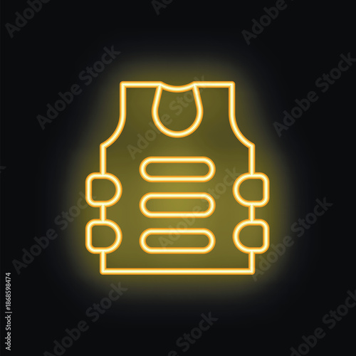 Bright yellow neon bulletproof vest glowing on a black background