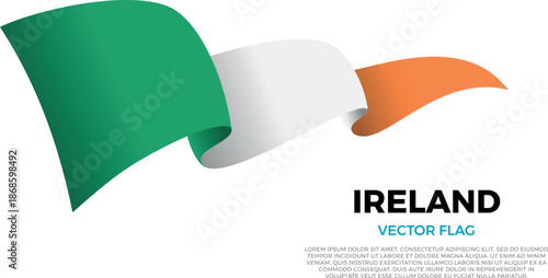 Flag of Ireland. Irish and North European Culture. Shining flag with realistic shadows waving in three layers. The elegant curves and realistic shading create a sense of motion