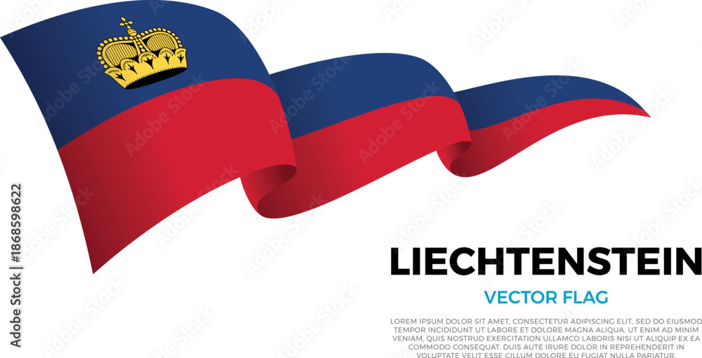 Fototapeta premium Flag of Liechtenstein. Liechtensteiner and European Culture. Shining flag with realistic shadows waving in three layers. The elegant curves and realistic shading create a sense of motion