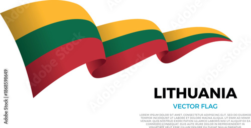 Flag of Lithuania. Lithuanian and East European Culture. Shining flag with realistic shadows waving in three layers. The elegant curves and realistic shading create a sense of motion