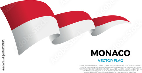 Flag of Monaco. Monegasque and Mediterranean Culture. Shining flag with realistic shadows waving in three layers. The elegant curves and realistic shading create a sense of motion