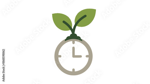 Green Plant Sprout Growing from a Clock, Symbolizing Sustainable Time Management and Eco-friendly Growth, on an Isolated White Background.