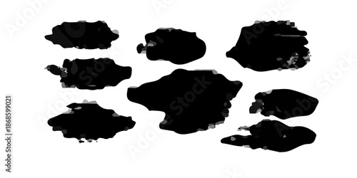 Vector illustration set of black ink splashes and blots forming a grunge silhouette map of a European country land shape on paper texture
