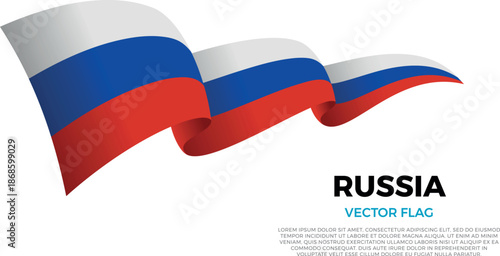 Flag of Russia. Russian and European and asian Culture. Shining flag with realistic shadows waving in three layers. The elegant curves and realistic shading create a sense of motion