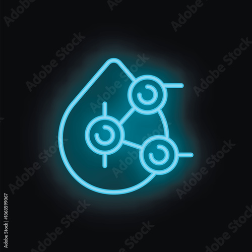 Glowing blue neon icon of a water sharing system, showing a network of pipes distributing water resources