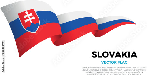 Flag of Slovakia. Slovak and East European Culture. Shining flag with realistic shadows waving in three layers. The elegant curves and realistic shading create a sense of motion