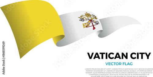 Flag of Vatican City. Vatican and European Culture. Shining flag with realistic shadows waving in three layers. The elegant curves and realistic shading create a sense of motion