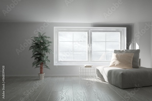 modern room with sofa,table with book and plant in flowerpot interior design. 3D illustration