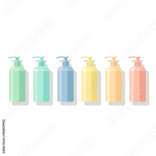 allergy care bottle dispenser set in pastel colors for pharmaceutical websites, healthcare blogs, medical presentations, skincare product design and allergy prevention ads, with copy space
