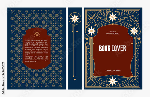 Classic vintage book cover and spine with gold and black art deco, art nouveau ornament, decorative frame, elegant retro style for classic publications, posters, artistic layouts