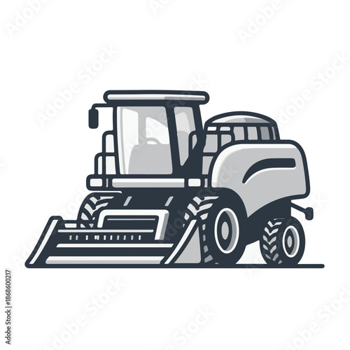 Combine Harvester as a simple single icon logo, line art, vector illustration , isolated on transparent background 