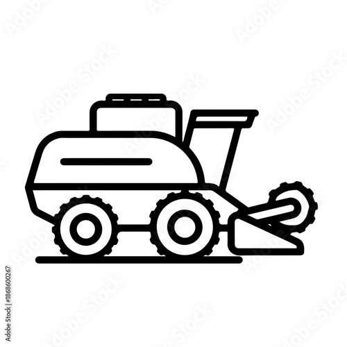 Combine Harvester as a simple single icon logo, line art, vector illustration , isolated on transparent background 