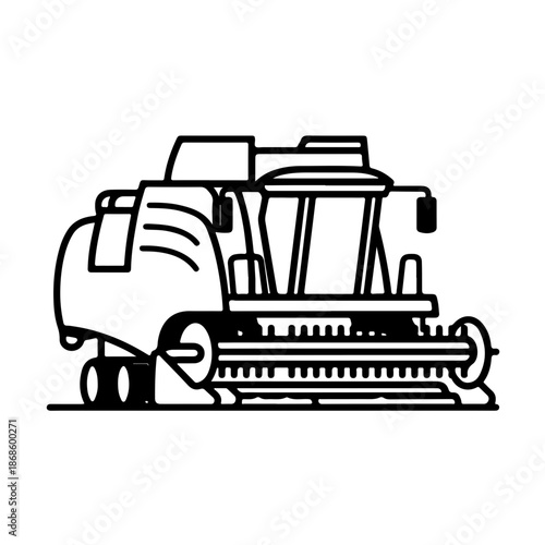 Combine Harvester as a simple single icon logo, line art, vector illustration , isolated on transparent background 