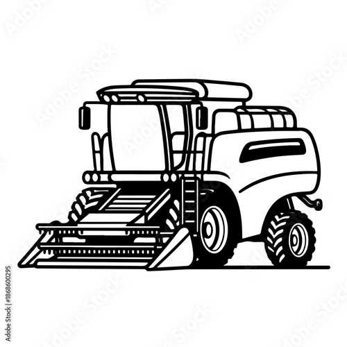 Combine Harvester as a simple single icon logo, line art, vector illustration , isolated on transparent background 