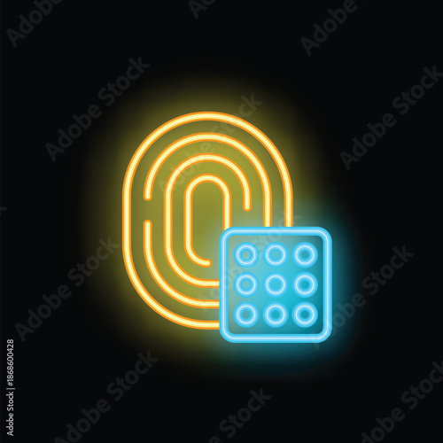 Neon fingerprint with password shining, representing secure login access