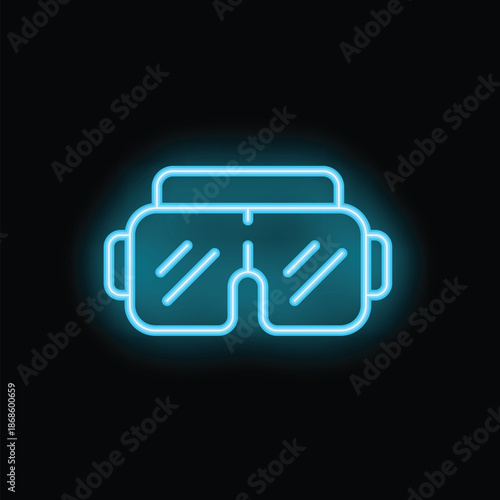 Neon vr glasses icon glowing on black background