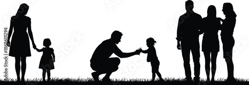 Family silhouette moments showing parents and children bonding together, love, care, parenting, relationships, togetherness, trust, lifestyle, emotional connection illustration