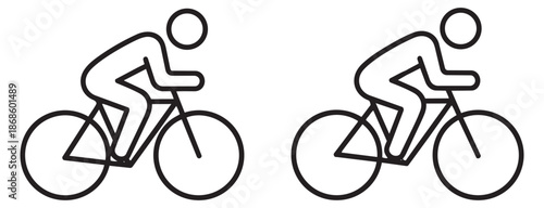 Minimalist line art cyclist set featuring a person riding a bicycle for sport and transportation