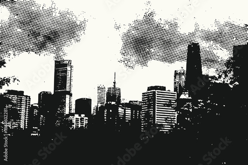 Hand-drawn city skyline vector illustration. Retro engraving style city for creative design. Eps 10