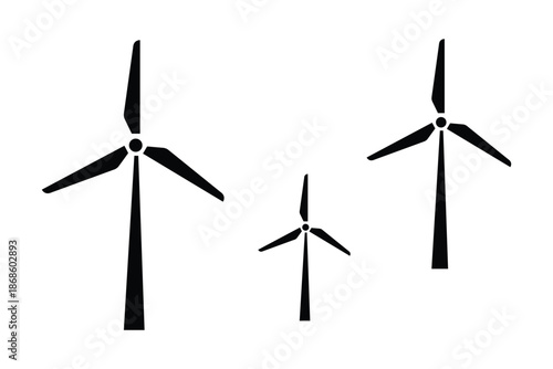 Wind Turbine and Windmill Vector Icons – Flat Alternative Energy Symbols and Renewable Power Illustrations