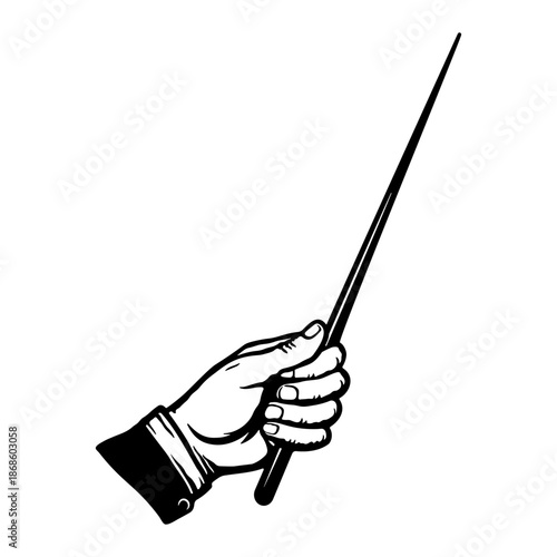 Black hand with pointer icon without background.