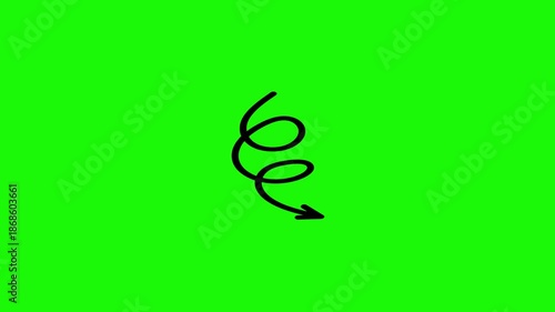 Coiled Hand Drawn Arrow Icon Stretching and Wiggling on Green Background