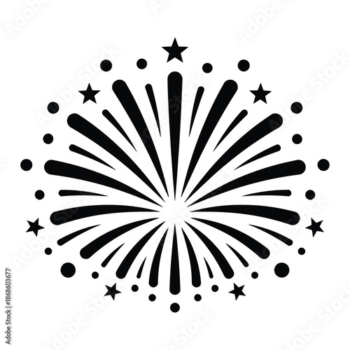 Black abstract burst of lines dots and stars on white background explosion