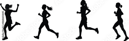 Women running silhouettes isolated on white background female joggers fitness workout cardio training sport motion healthy lifestyle illustration