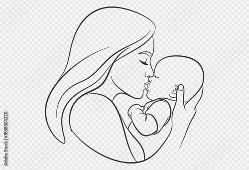 Mother kissing newborn baby illustration, a heartwarming moment of love and tenderness