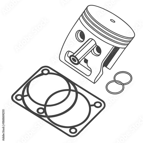 Piston assembly with gasket and rings