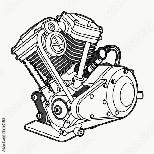 Illustrated motorcycle engine