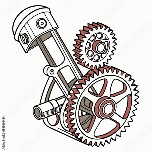Illustrated engine piston and gears mechanism