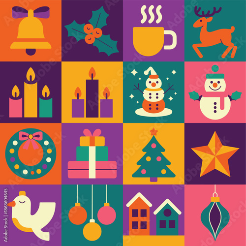 Christmas Icons Pattern Festive Holiday Symbols Geometric Design untitled vector