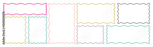 outline wavy rectangular frames scallop set. Zigzag outline frame set. Doodle frames with funny wavy scallop and zigzag edges. Zig zag wavy edge rectangle frame or border shapes set.