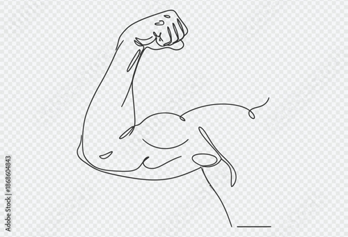 Strong and confident arm flexing in continuous line art style