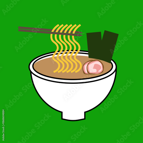 ラーメンの麺を箸でつかみ上げるイラスト