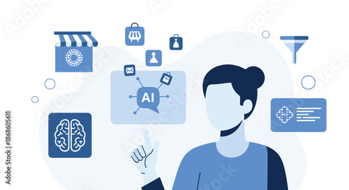 E-commerce personalization concept illustrating how artificial intelligence analyzes customer data to enhance online shopping.