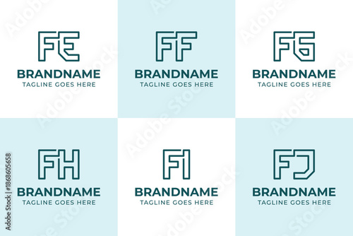 Letters FE FF FG FH FI FJ Monogram Logo Set, for E FE GE HE IE JE Initials