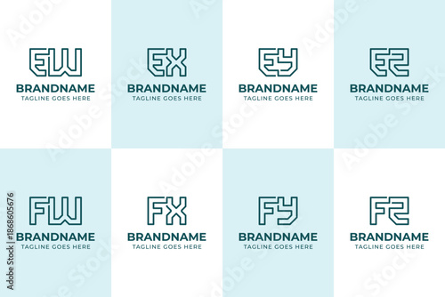 Letters EW EX EY EZ FW FX FY FZ Monogram Logo Set, for WE XE YE ZE WF XF YF ZF Initials
