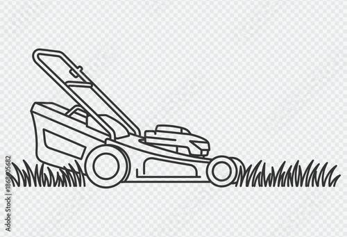 Lawn mower cutting grass in the garden with precision and care