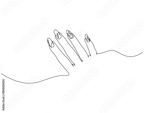 Continuous line drawing of nails art. Single line illustration of nail art. Fashion, wellness, beauty, selfcare concept. Editable outline