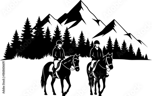 Western Cowboys Riding Horses Through Snowy Mountain Valley