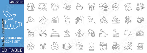 Agriculture icon set. Fully Editable . Vector illustration.