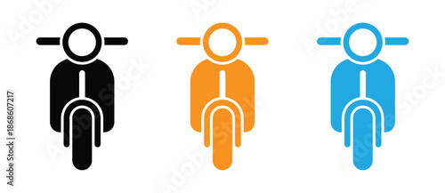 Colorful motorcycle icon. Classic motorcycle icon illustration, Land Transportation Silhouette Icon, Parking Stop Sign for Public Transportation, classic motorcycle front view sign isolated.