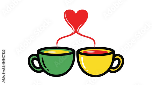 Digital Love Connection: Two Cups Linked by Heart