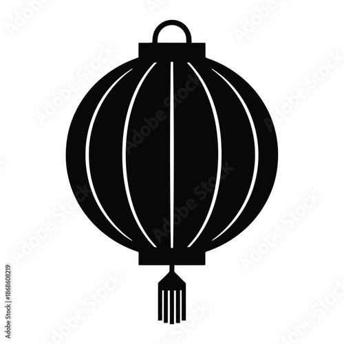 Black silhouette of a traditional Chinese lantern with hanging tassels white